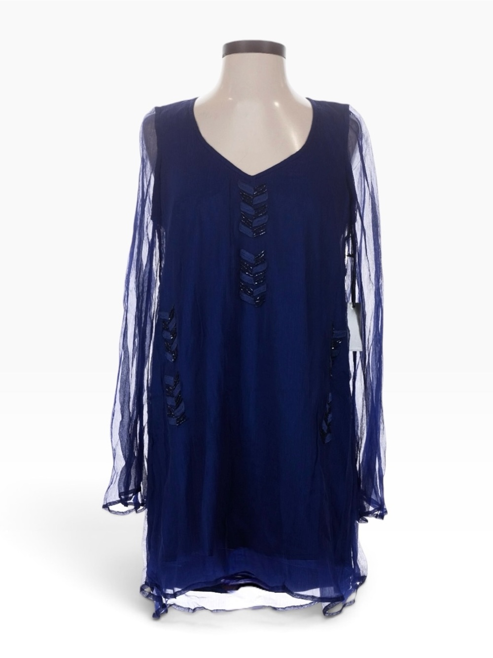 Lovers + Friends XS Navy Embellished Sheer Sleeve Shift Mini Dress NWT